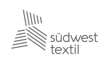 Logo von Südwest Textil in Graustufen mit stilisiertem Gewebe.