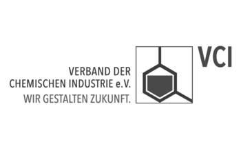 Logo des Verbandes der chemischen Industrie in Schwarz-Weiß mit stilisiertem Molekül.