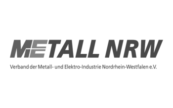 Logo von Metall NRW in Graustufen mit den hervorgehobenen Initialen ME.